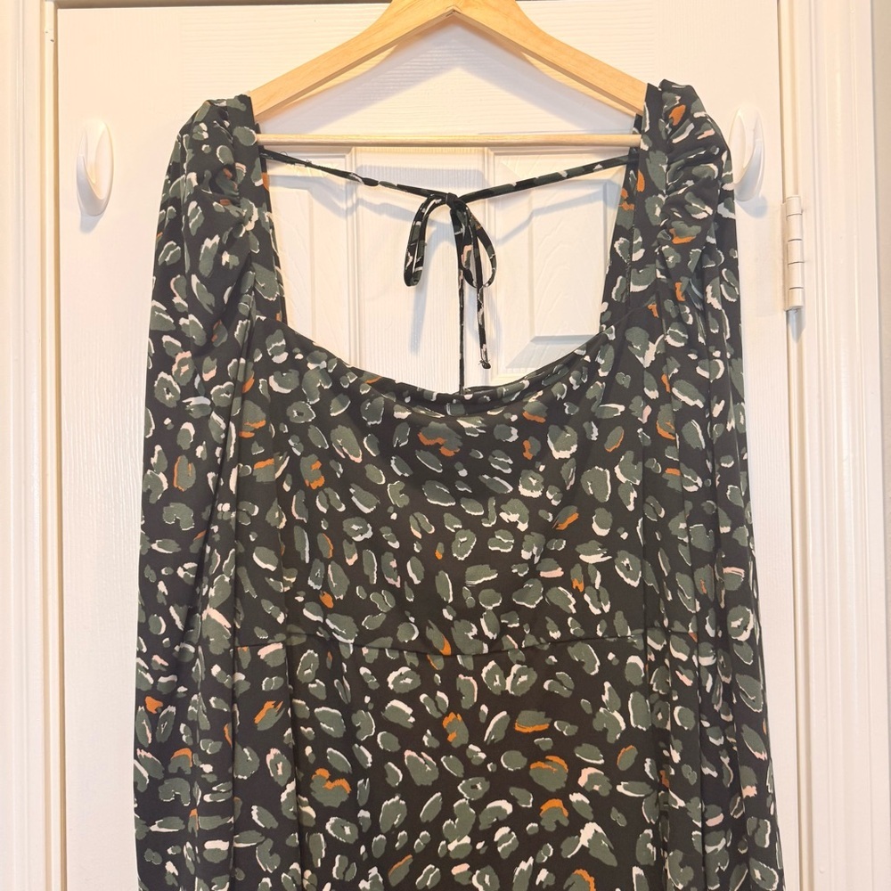 Eloquii Midi Dress Women’s Size 22W Long Sleeves Black Green Tie Back Stretch - Picture 5 of 11